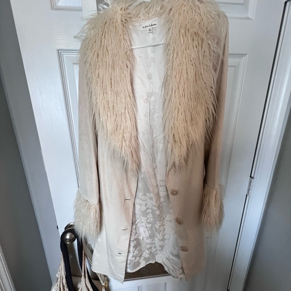 For Love And Lemons Cream Faux Suede and Fur Trench Coat - Picture 2 of 3